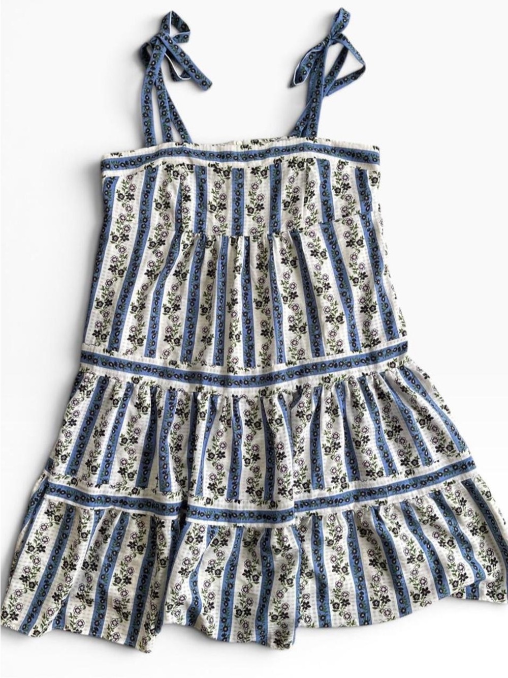 Melonie T White & Blue Floral Print Tired Midi Dress Summer Girly Romantic Sz 6 - Picture 1 of 7